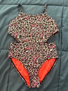 Girls Leopard & Orange Pink Buc-ee’s One-Piece Swimsuit
